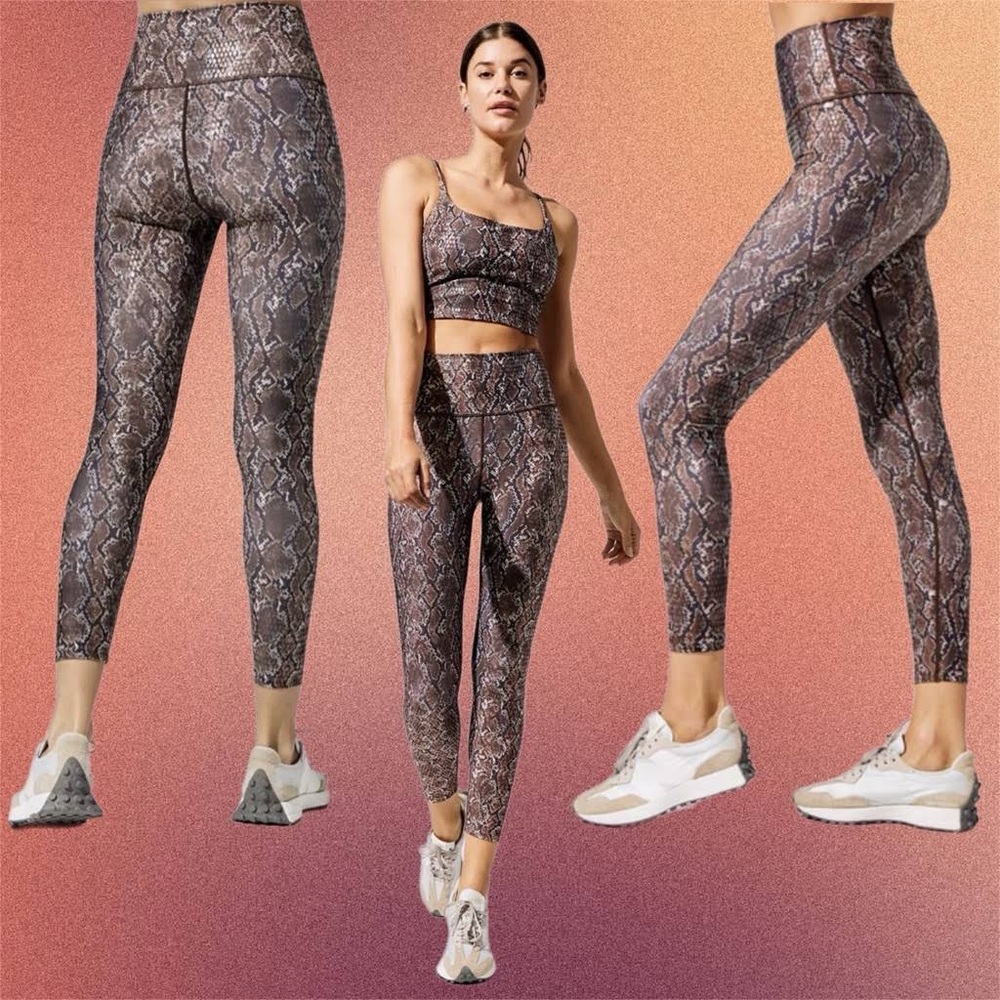 Nwt carbon38 brown python textured high rise 7/8 shiny legging snake Small